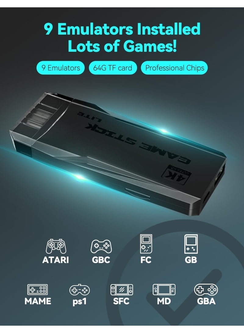 جهاز ألعاب فيديو كلاسيكي بدقة 4K HD، بسعة 64 جيجابايت، مزود بوحدتي تحكم لاسلكيتين بتردد 2.4 جيجا هرتز، سهل الاستخدام، يعمل بمجرد التوصيل، مع العديد من الألعاب الكلاسيكية المدمجة. - Image 2